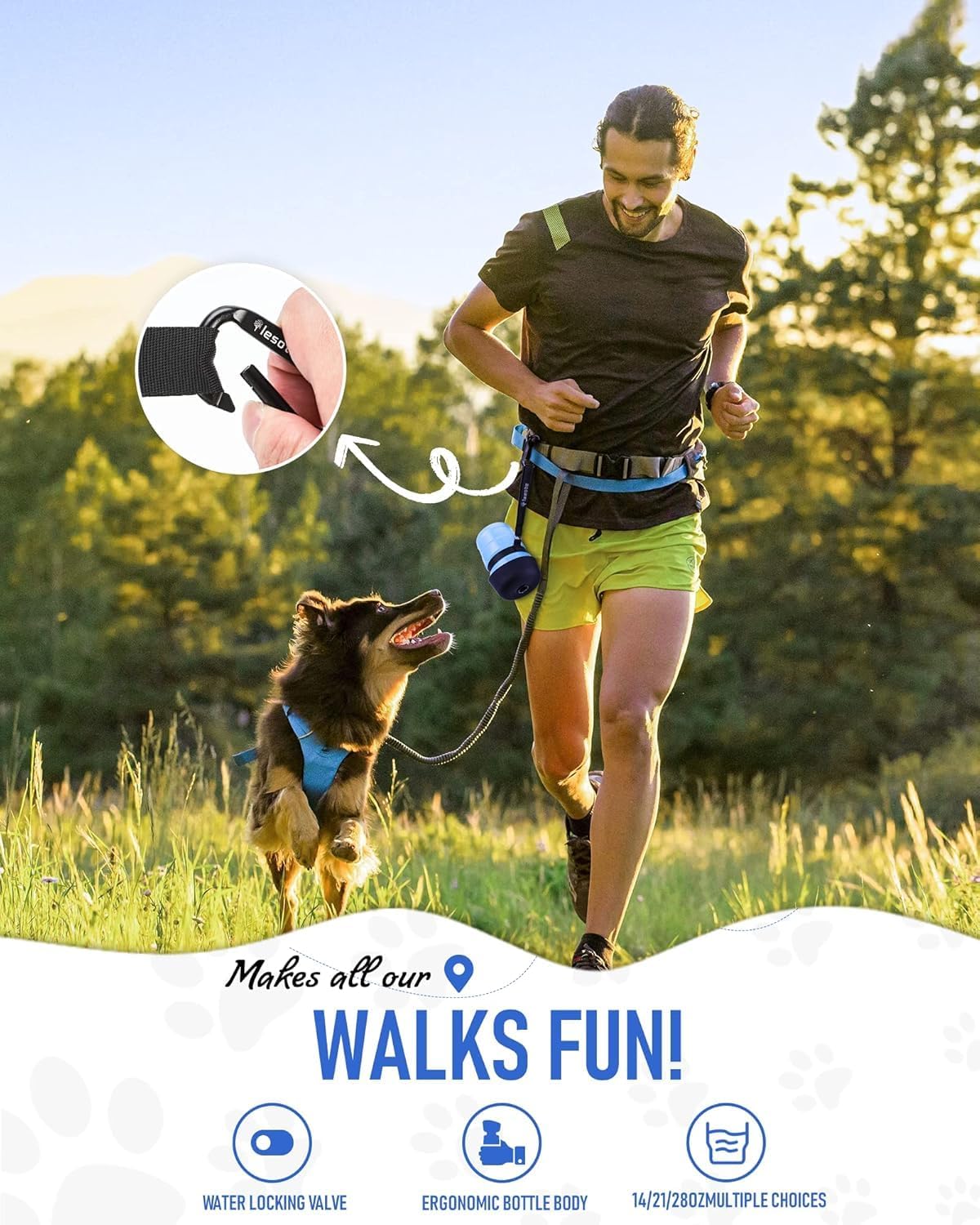 lesotc Dog Water Bottle, Portable Water Dispenser with Bowl, Leak Proo