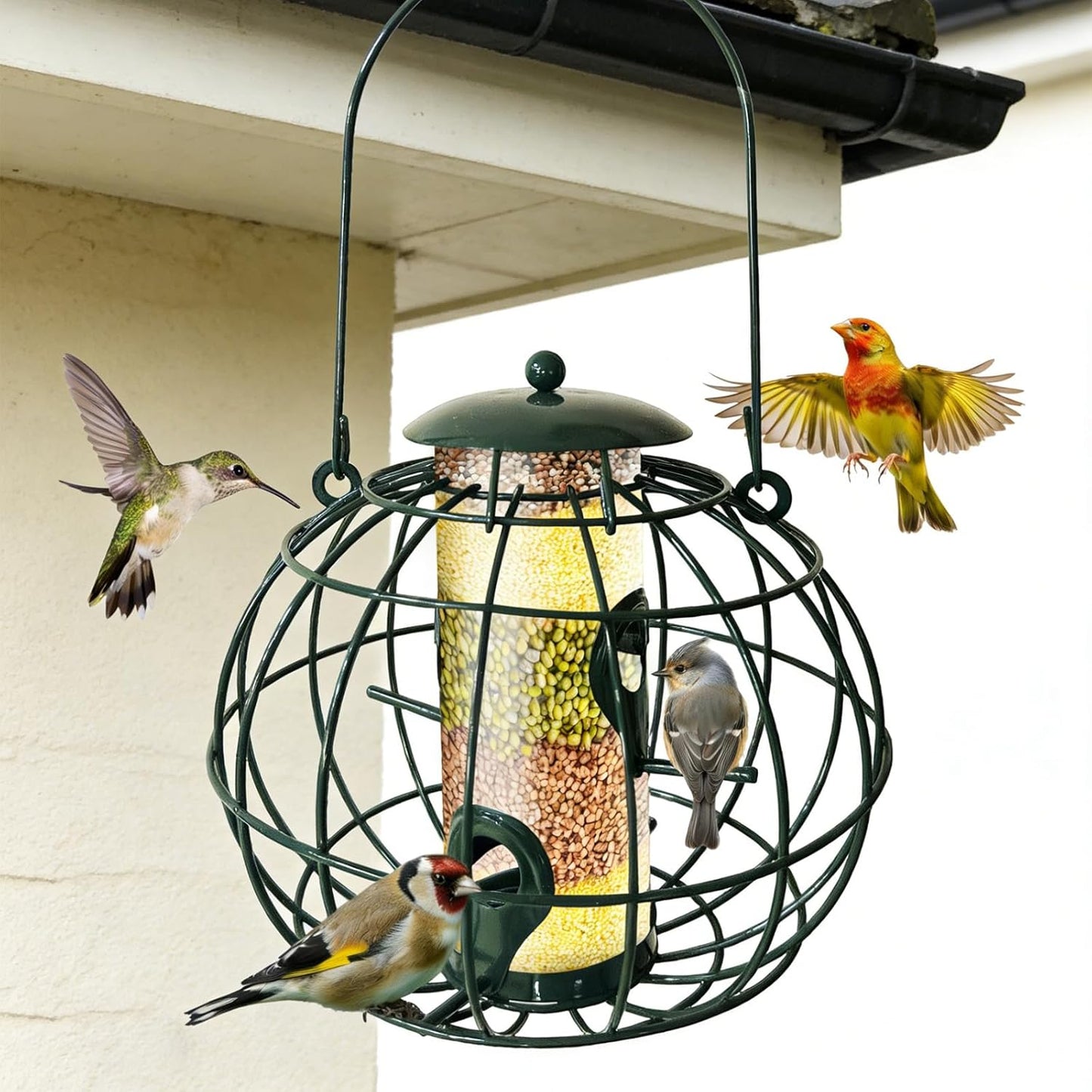Squirrel Proof Bird Feeder - Outdoor Hanging Wild Bird Feeder, Large Capacity Weatherproof Tube Feeder with Base Tray, Finch Birdfeeder, Green