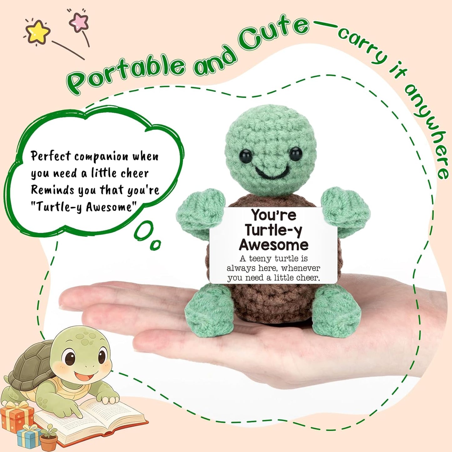 Mini Funny Turtle Easter Basket Essentials Stuffers for Teens Easter Gifts for Kids Teen Girls Boys, Birthday Gifts for Women Men Mothers Day Graduation Teacher Appreciation, Positive Emotional Turtle
