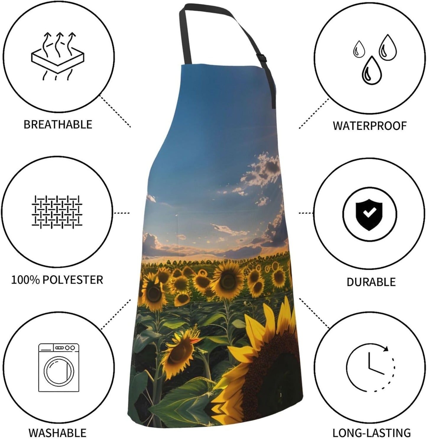 Sunflowers Sunlight Print Laundry apron 28x33 In Waterproof Kitchen Ap
