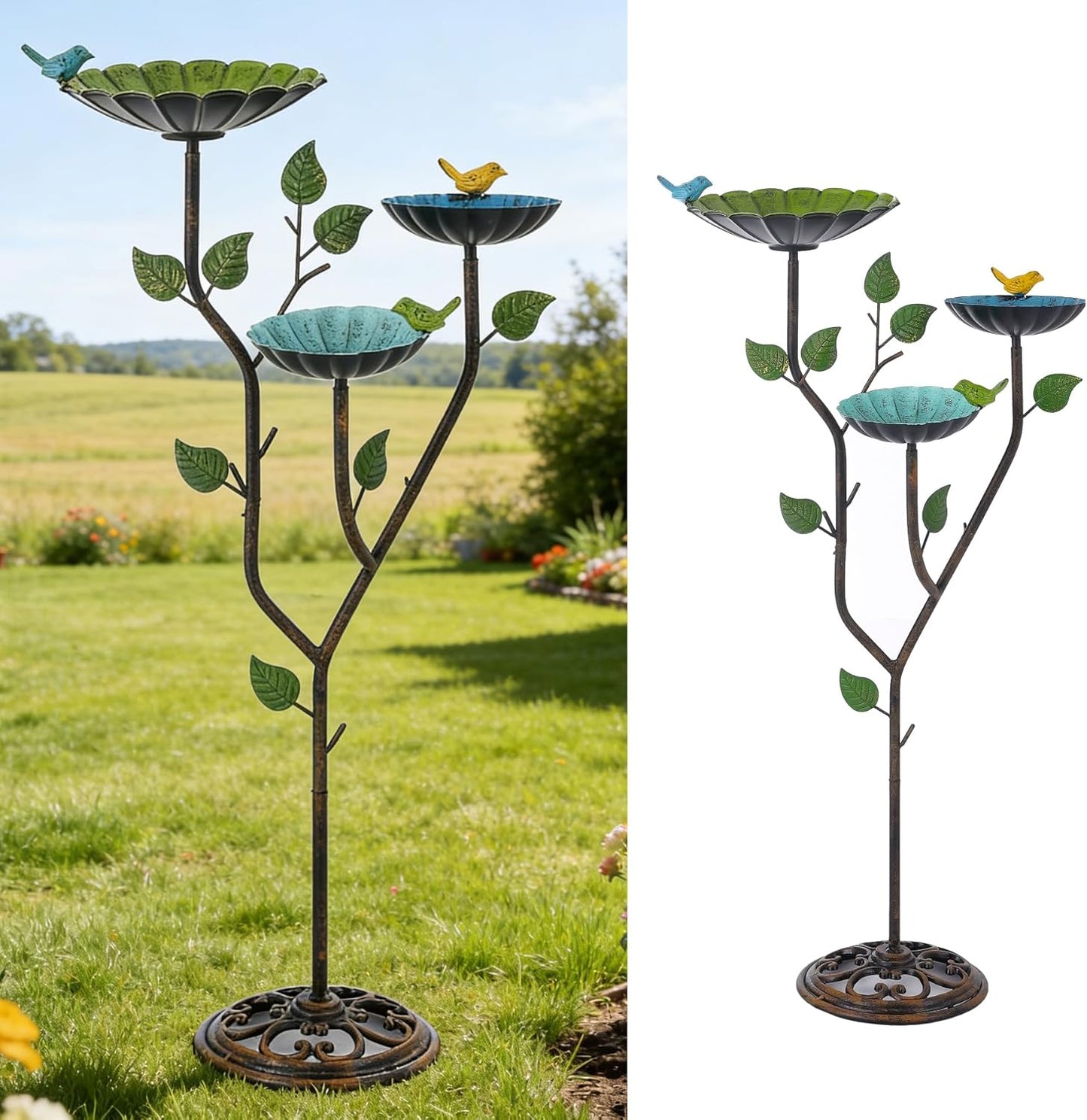 37" H Metal Bird Baths for Outdoors, Bird Bath for Outside, 3-in-1 Pedestal Bird Feeder & Bird Baths for Outdoors, Garden, Lawn, Yard Decor