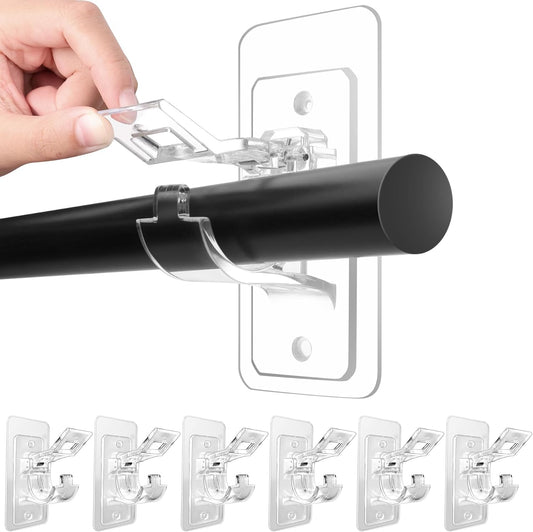 Antimbee 6-Pack No Drill Needed Curtain Rod Holders, Self Adhesive Rod Brackets for Smooth Walls, Multipurpose Nail-Free Stick on Curtain Rod Hooks, Screw Mount Curtain Hangers for Textured Surfaces