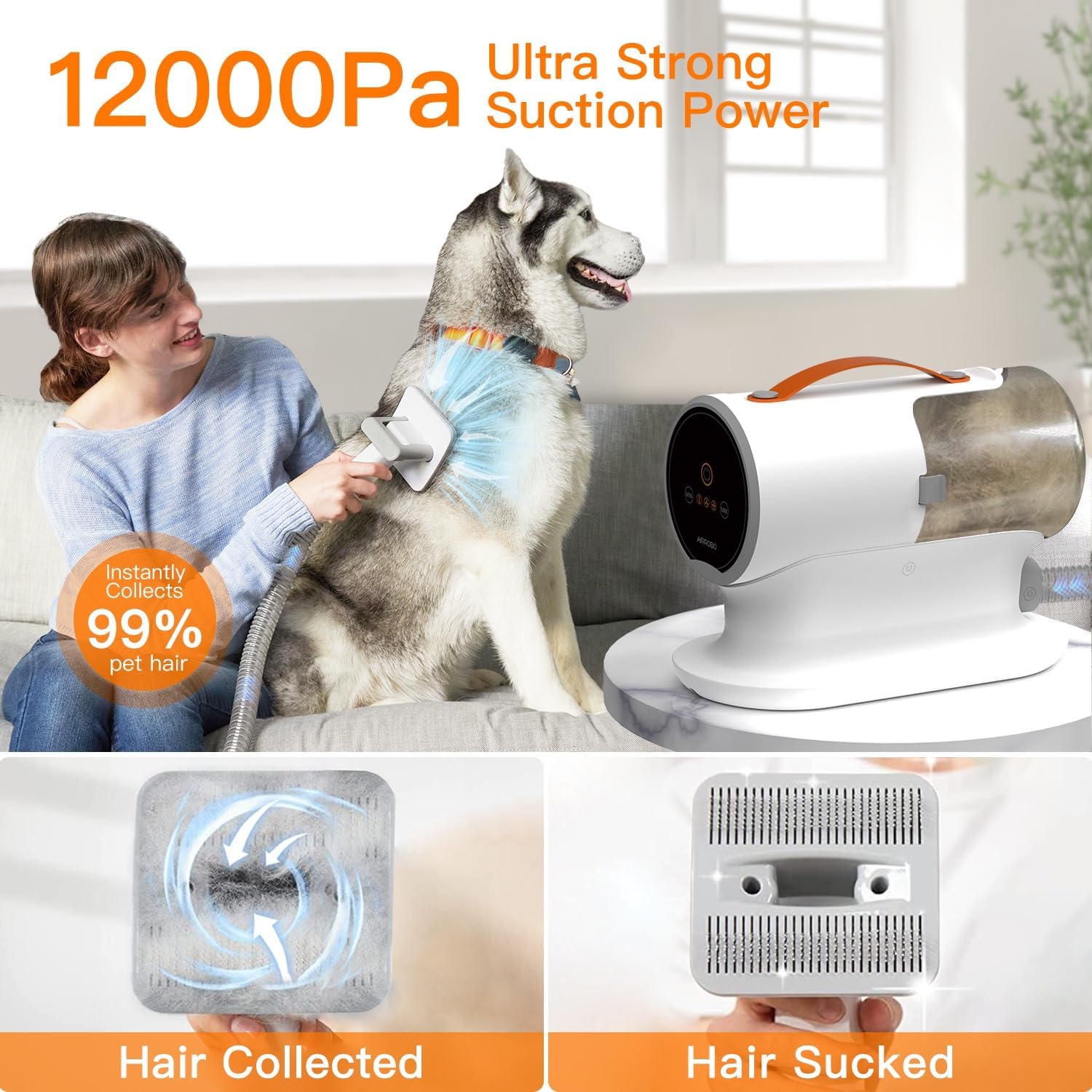 AIRROBO Dog Grooming Vacuum Kit,12000Pa Strong Pet Vacuum for Shedding