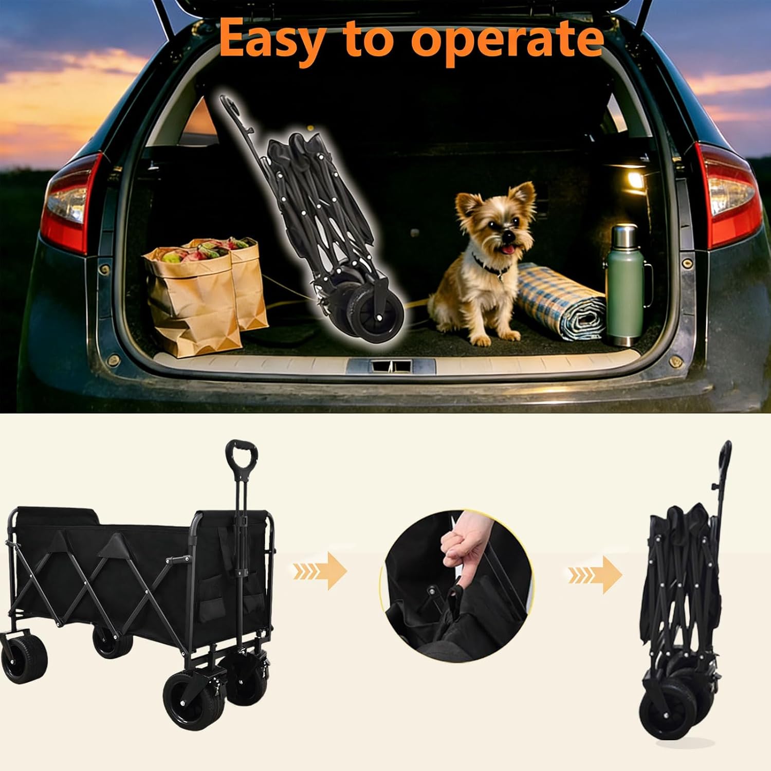 Collapsible Wagon Cart,Heavy Duty Wagon Carts Foldable,with Big All-Te