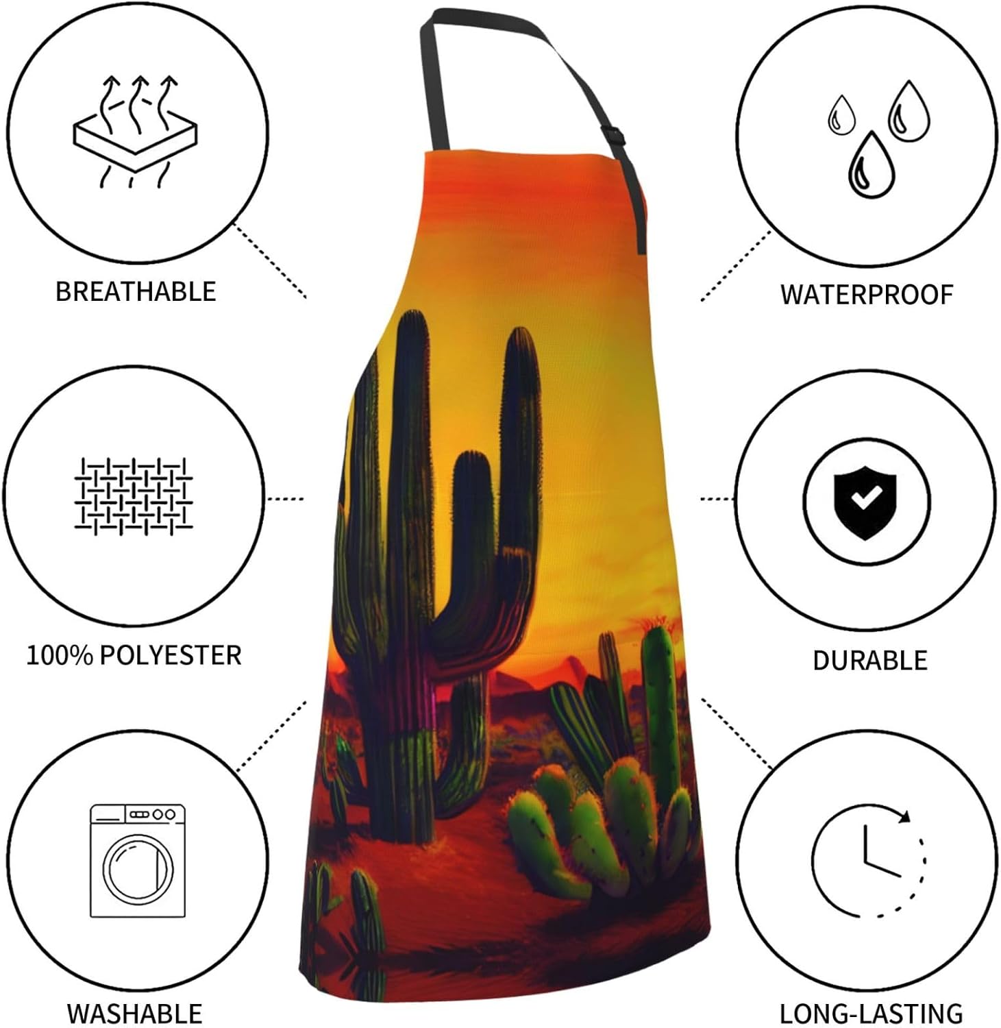 Cactus in Desert Print Laundry apron 28x33 In Waterproof Kitchen Apron