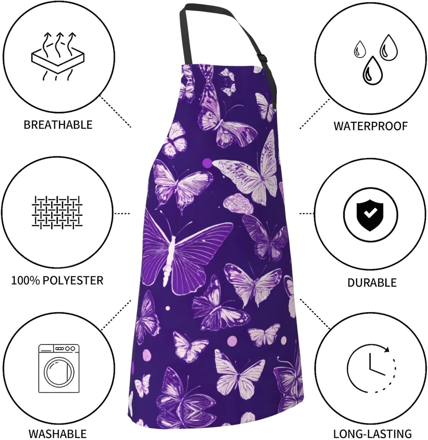 Purple Butterflies Floral print Waterproof chef's apron with pocket apron for kitchen cooking baking barbecue and gardening