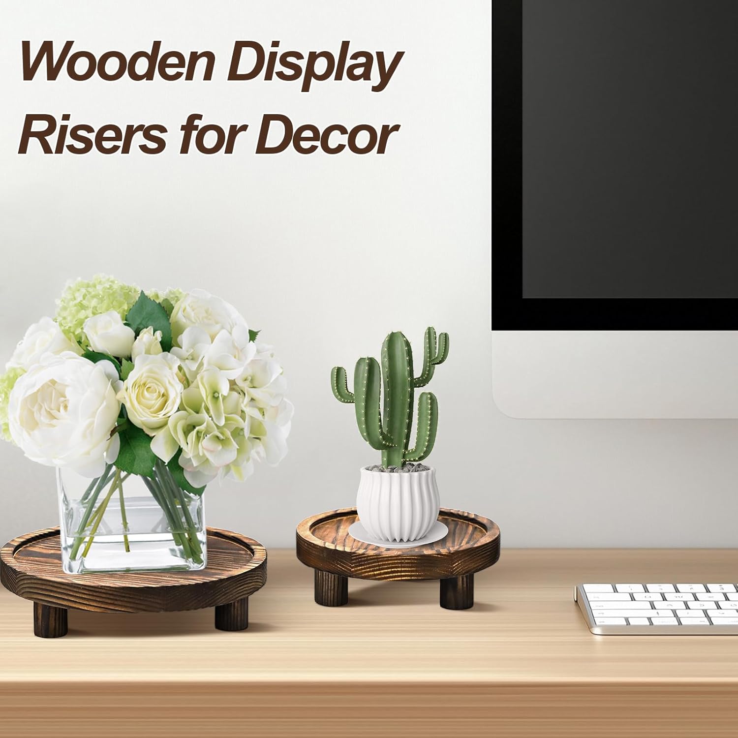 3 Pcs Wooden Risers for Display, Round Wood Riser Plant Stand 5/6/8" P