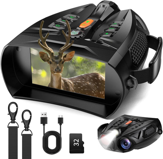 JDZ Night Vision Goggles, 4K Night Vision Binoculars for Adults, 4" HD Screen, 2600FT Long Range, 10X Zoom, 5000mAh Battery, 32GB Card, 7 Levels Infrared Night Vision for Hunting Camping Outdoor