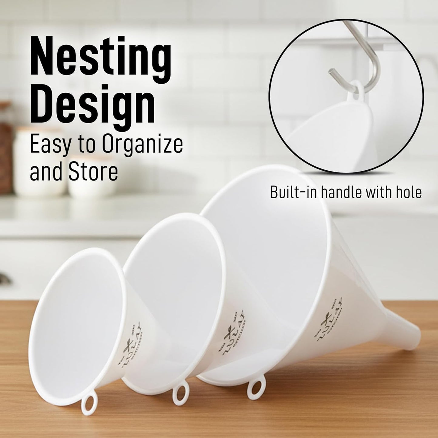 Zulay Kitchen 3-Piece Plastic Funnel Set - Large, Medium, and Small Kitchen Funnels Pouring Spout - for Filling Bottles Water Liquid, Protein Powder, Food Grade Cooking, Drink, Paint, Lotion, Kids