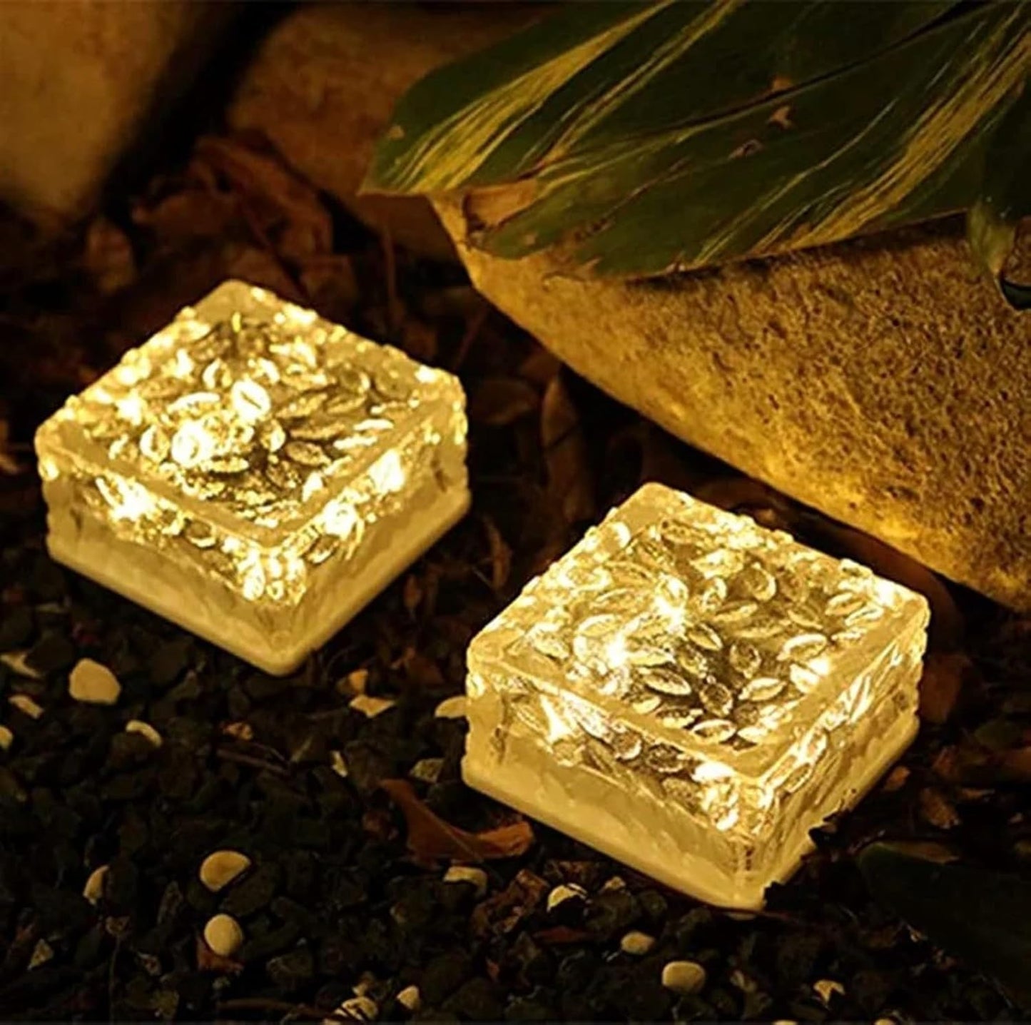 New Lawn Solar Garden Lights LED Brick Ice Block Night Lamps Outdoor Decorative Light for Stairs Passage Driveway Landscape Yard(75mmx75mx55mm)