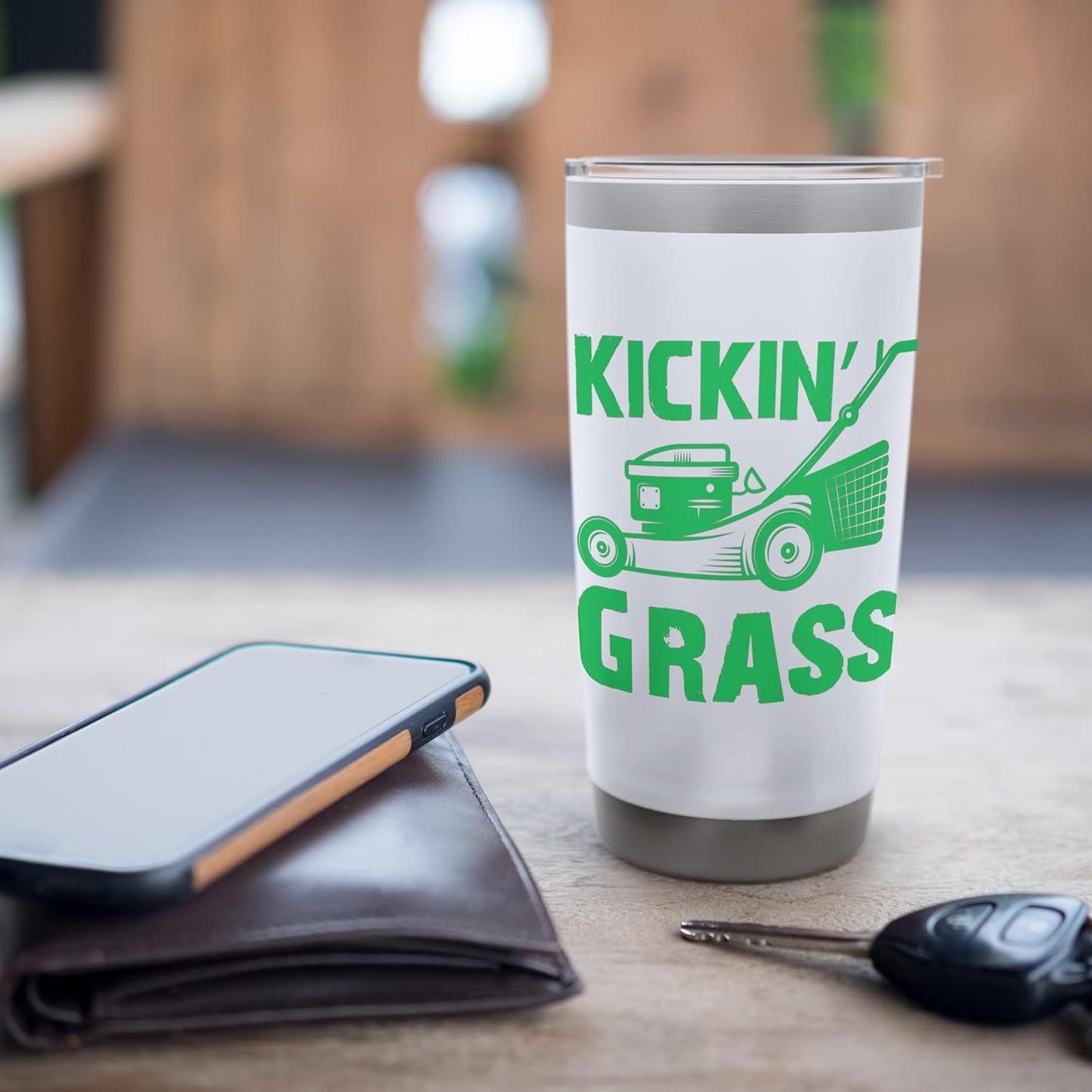 Kicking Grass Lawn Care Mowing Landscaping Gardener Funny Stainless Steel Insulated Tumbler