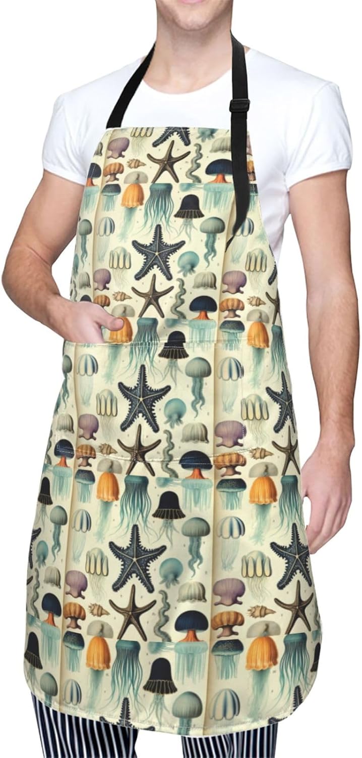 YANYU Jellyfish ocean Print 28x33 In Kitchen Apron Stylish Chef Apron 