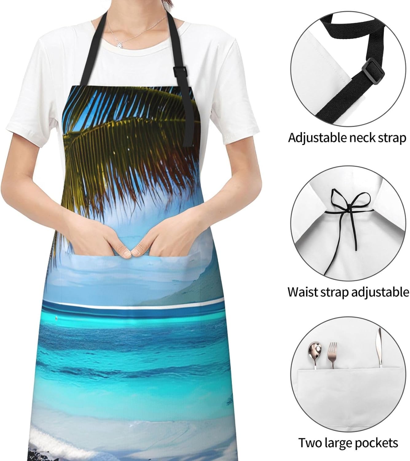YANYU Tahiti Beach Print 28x33 In Kitchen Apron Stylish Chef Apron with Pockets for Cooking Baking Painting