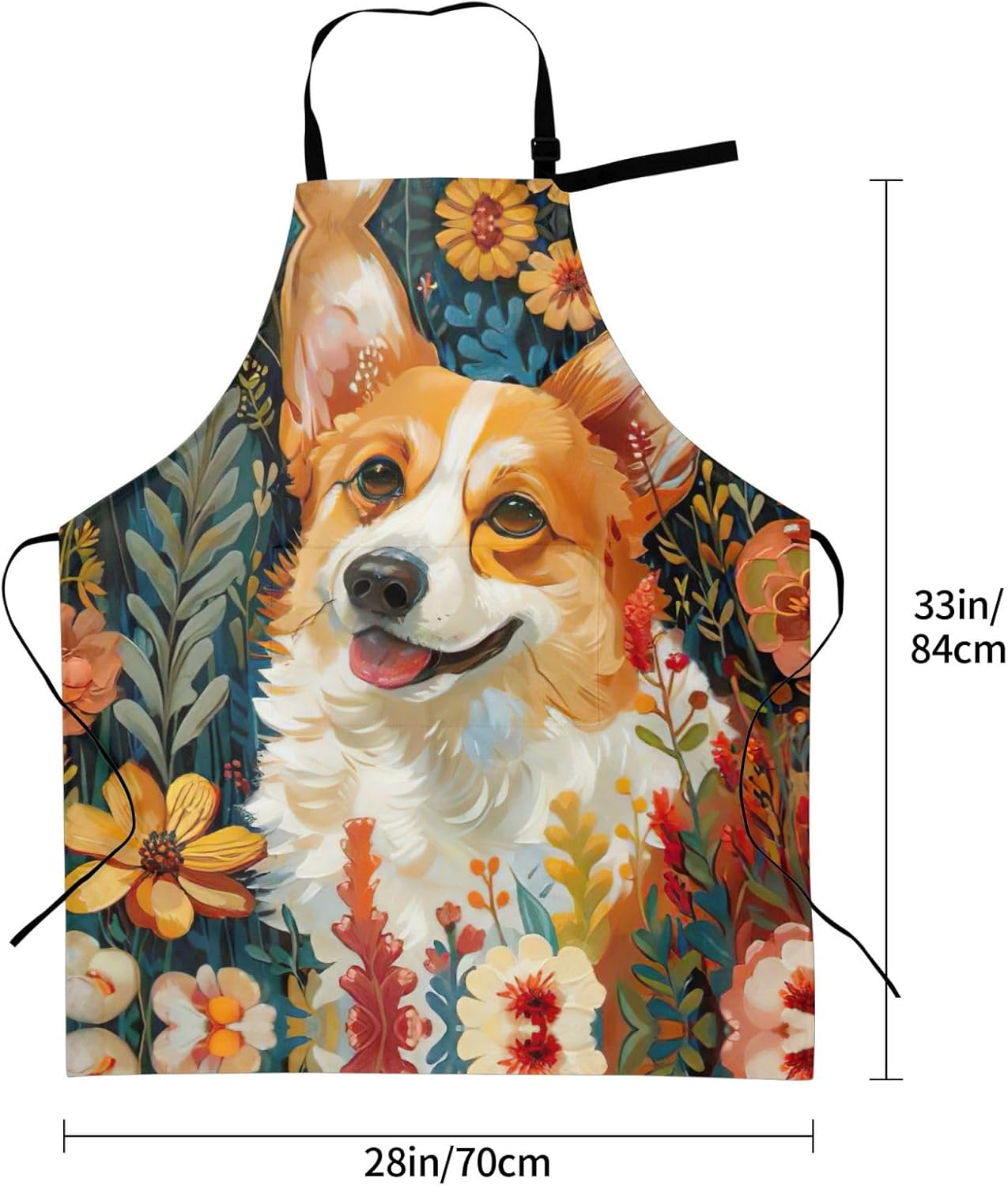 Corgi Floral Flowers Spring Garden Print Laundry apron 28x33 In Waterproof Kitchen Apron with Pockets for Cooking Baking