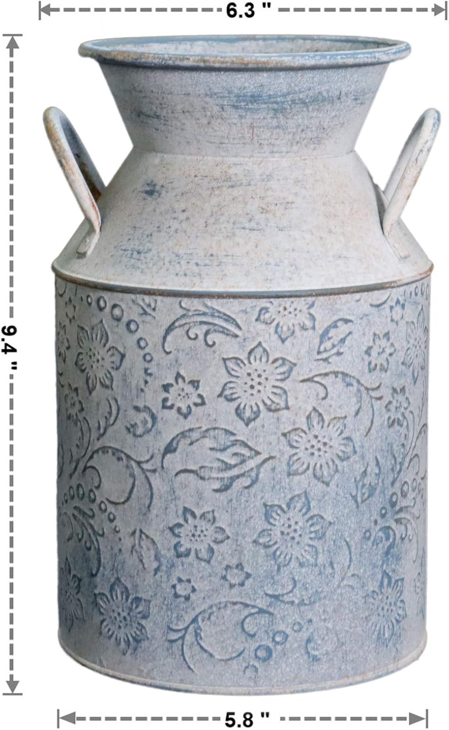Galvanized Milk Can Antique Retro Vase Metal Planter Rustic Vintage Primitive Flower Holder Farmhouse Country Plant for Home Office Decor, 9.4”