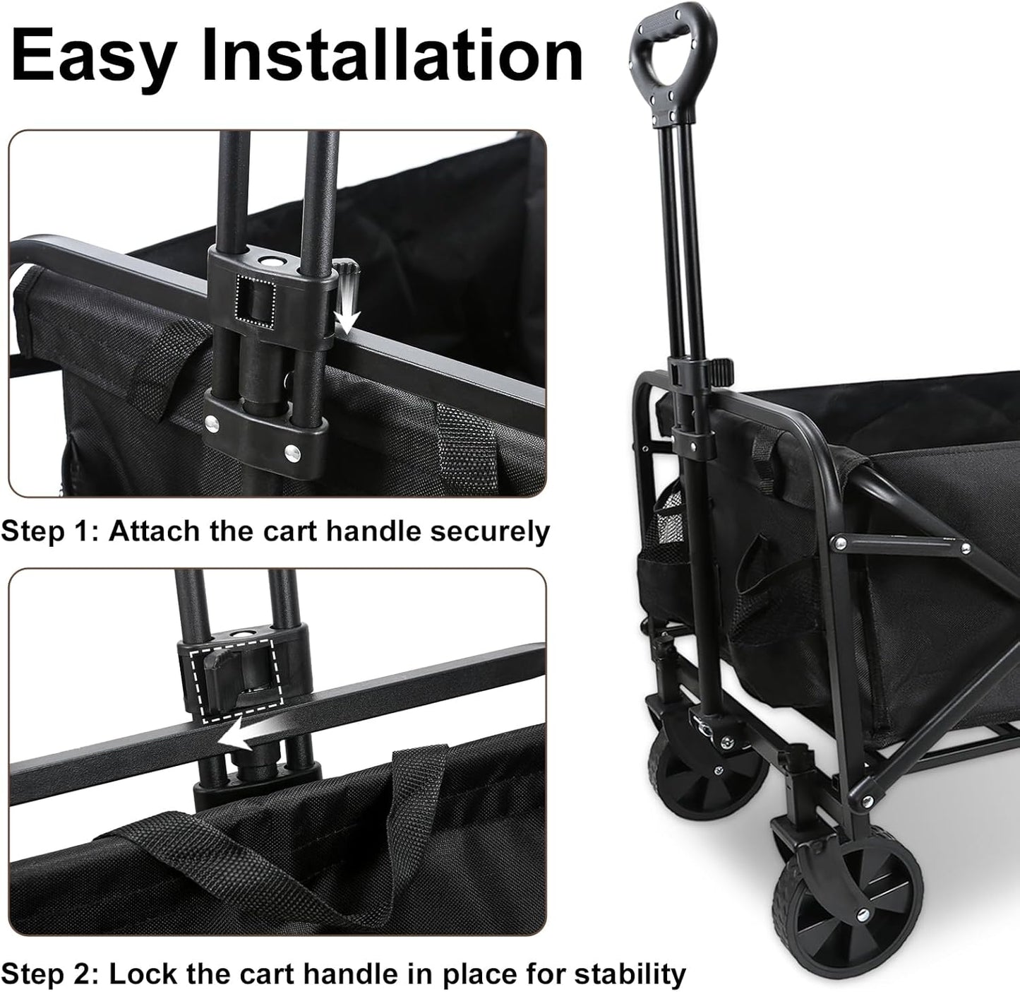 Heavy-Duty Collapsible Wagon Cart with Wheels, Lightweight Foldable Ut