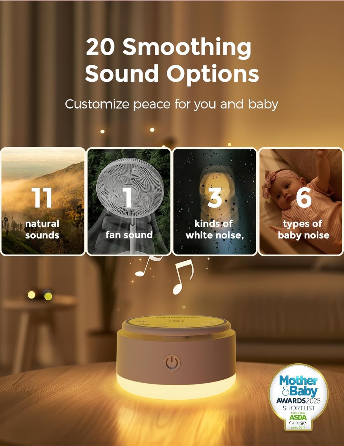 Momcozy Sound Machine for Baby-20 Soothing Sounds & Touch Warm Light P