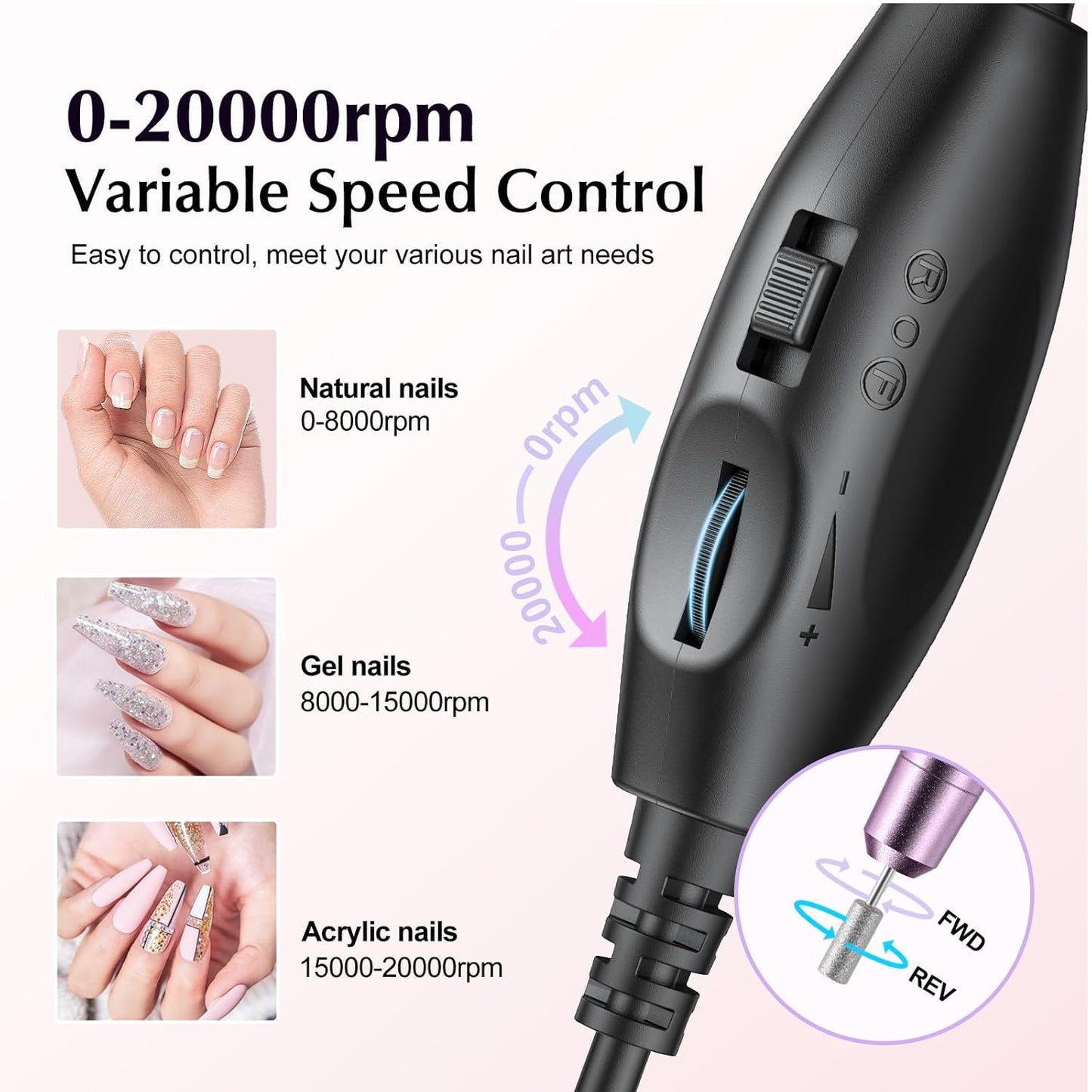 COSLUS C40 Electric Nail Drill File Professional: for Acrylic Gel Dip 