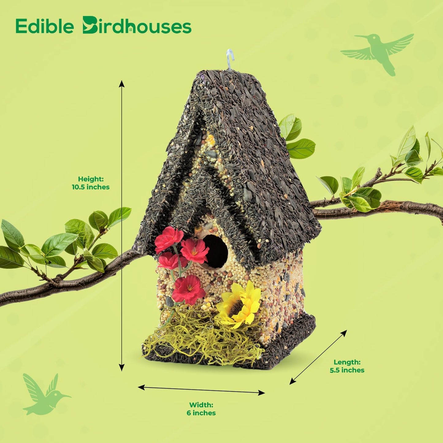 Edible Birdhouse - Birdseed Bird Feeder, Wooden Birds House Covered in