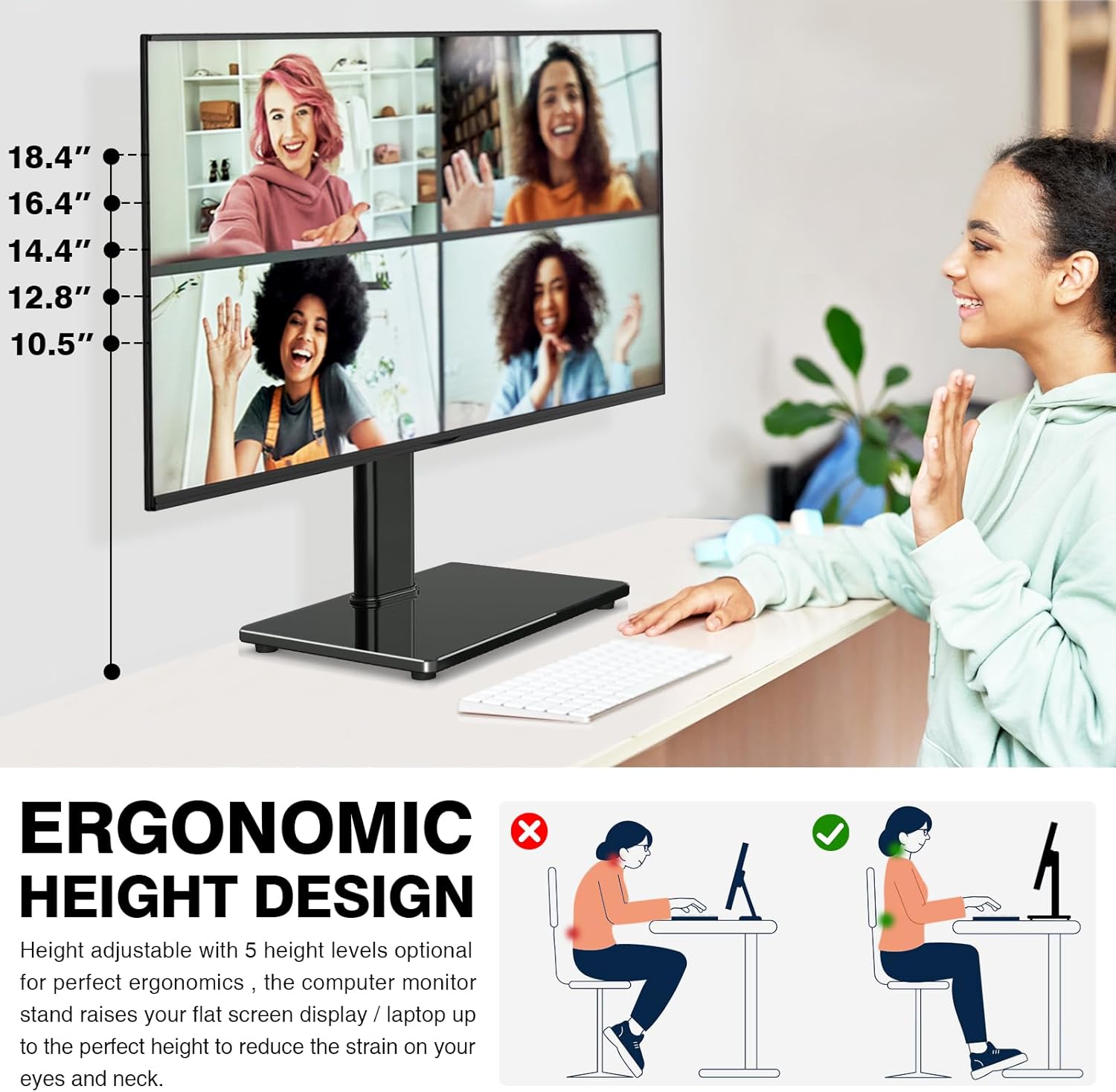 Single Monitor Stand VESA Mount for 13-32 Inch Screens, Free-Standing 