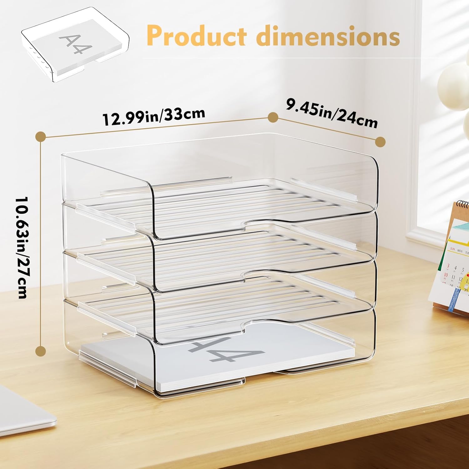 YKLSLH 4 Trays Paper Organizer Letter Tray - Acrylic Desk File Organiz
