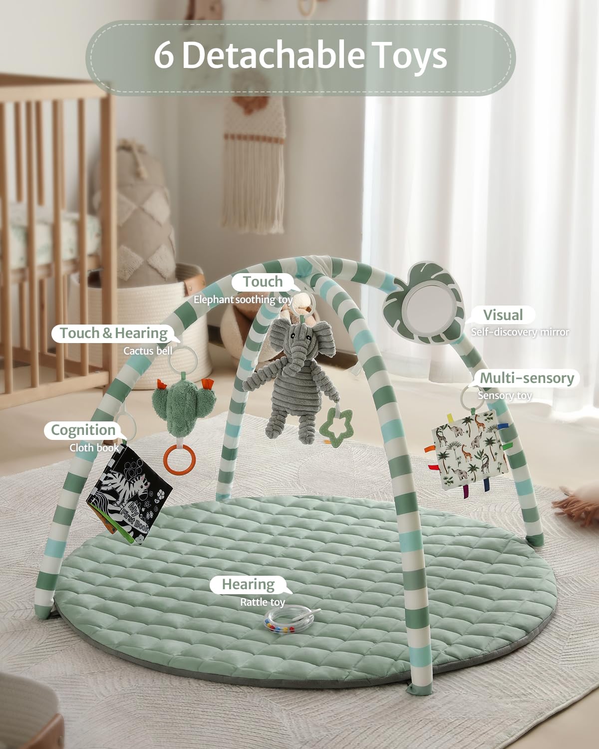 Blissful Diary Baby Play Gym Mat, Play Mat Activity Mat with 6 Detacha