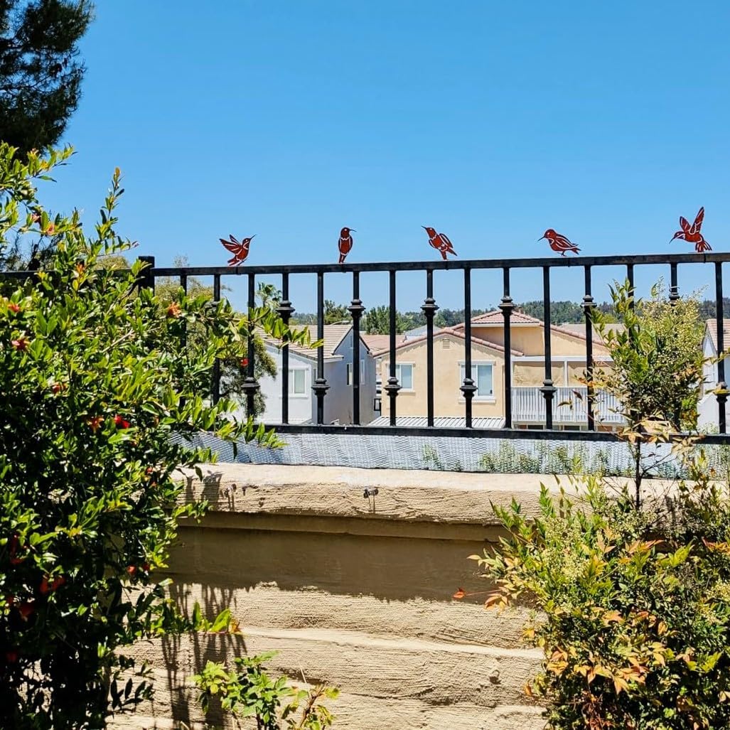 5PCS Rusty Birds Decoration, Outdoor Metal Birds Decor for Yard, Wall & Fence - Hummingbirds Craft Statue Ornaments - Garden Sculptures and Yard Art - Rustic Garden/Farmhouse Decor, Double-Side Design