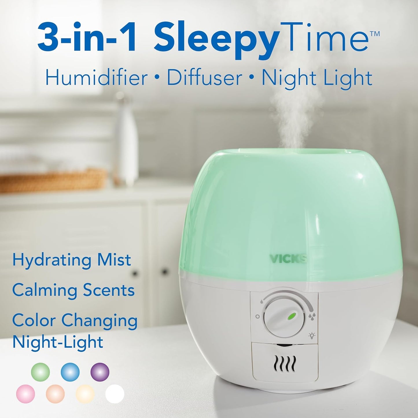 Vicks Humidifier 3-in-1 SleepyTime Cool Mist Humidifier for Baby & Kid