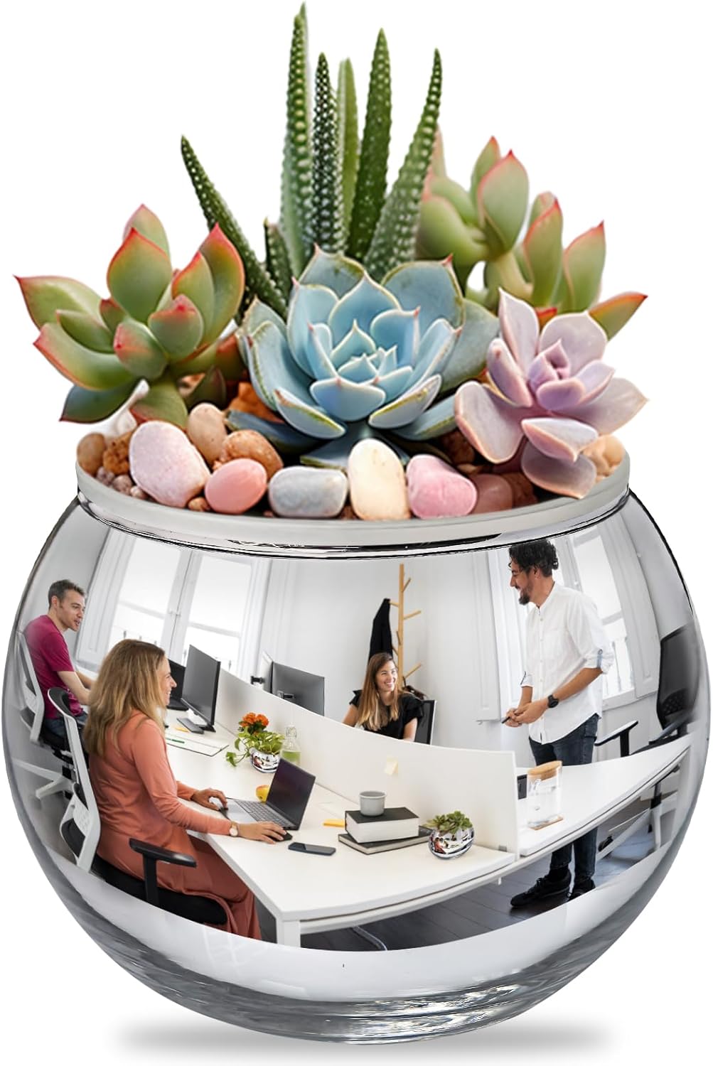 7.9" Spherical Convex Mirror Glass Bowl Vase - Safety Cubicle Reflector & Desktop Rearview Mirror to See Behind You for Office/Home Décor, Floral Arrangements, Planter Storage