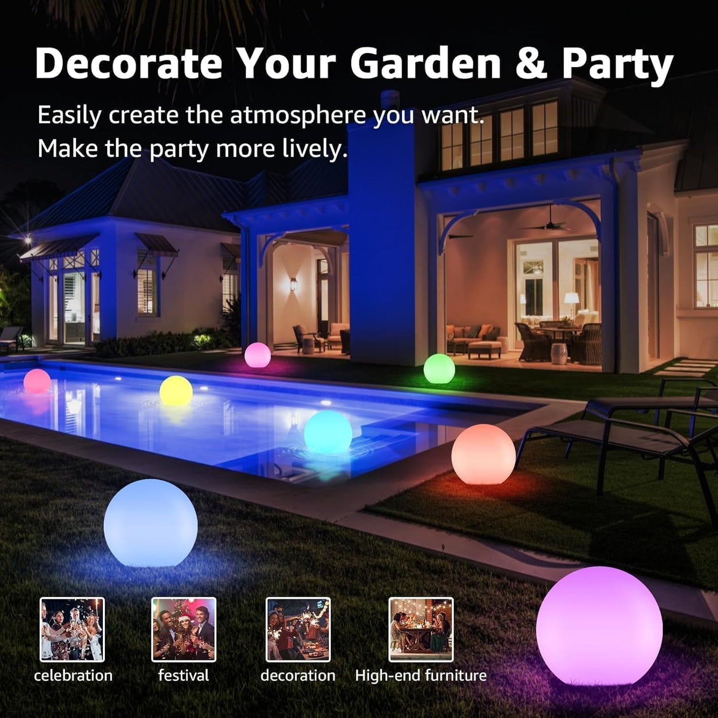 FUYO LED Ball Light, 16-inch Solar Light Up Pool Balls, Rechargeable & Remote Control Globe Lights 16 RGB Colors Mood Night Light, IP66 Water-Resistant Floating Light for Pool, Party, Pond - 1pcs