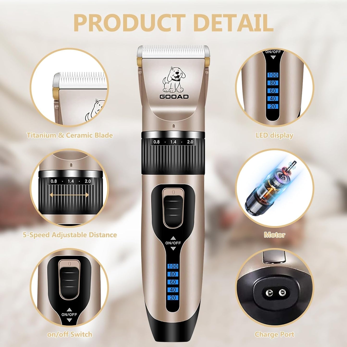 Dog Clippers for Grooming for Heavy Thick Hair&Coats,Low Noise Hair Tr