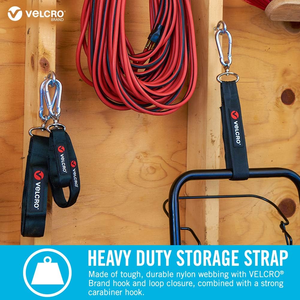 VELCRO Brand Easy Hang Strap | Heavy Duty Outdoor Storage Extension Cords, Cables, Tools, Bikes | Organization for Garden, Shed, RV |, Medium - up to 200 lbs, Black, 1 Count (Pack of 1)