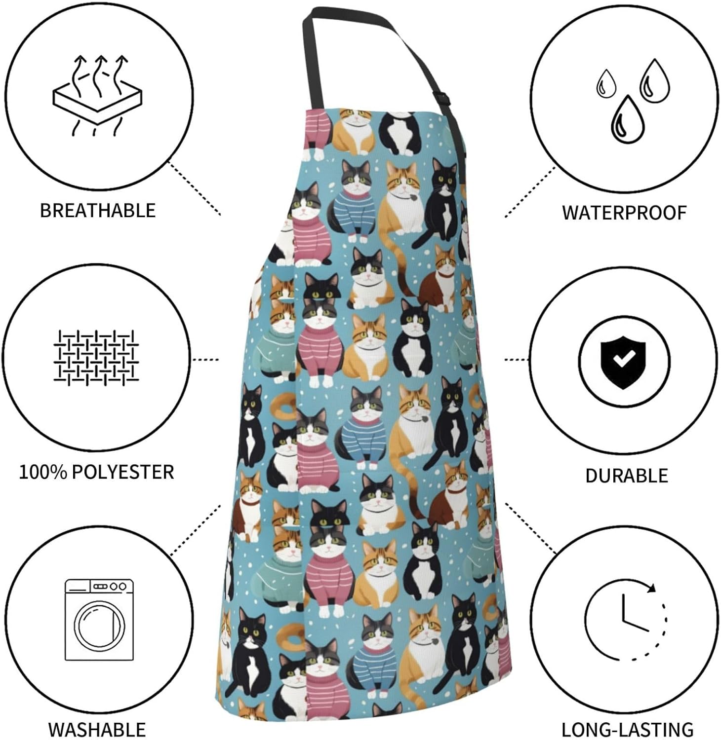 YANYU Cat Print Print 28x33 In Kitchen Apron Stylish Chef Apron with P
