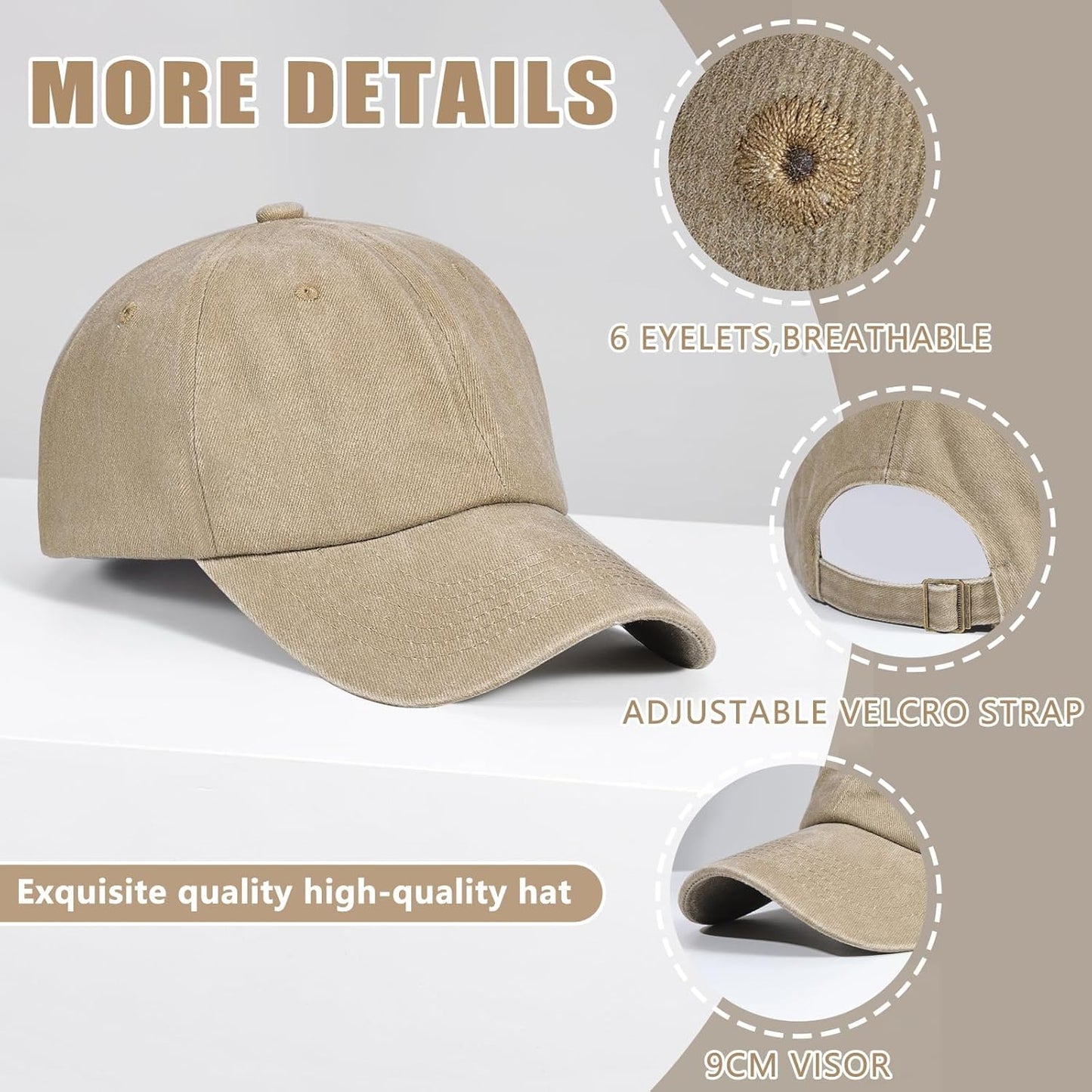 6Pack Unisex Vintage Washed Cotton Baseball Cap Soft Unconstructed Pla