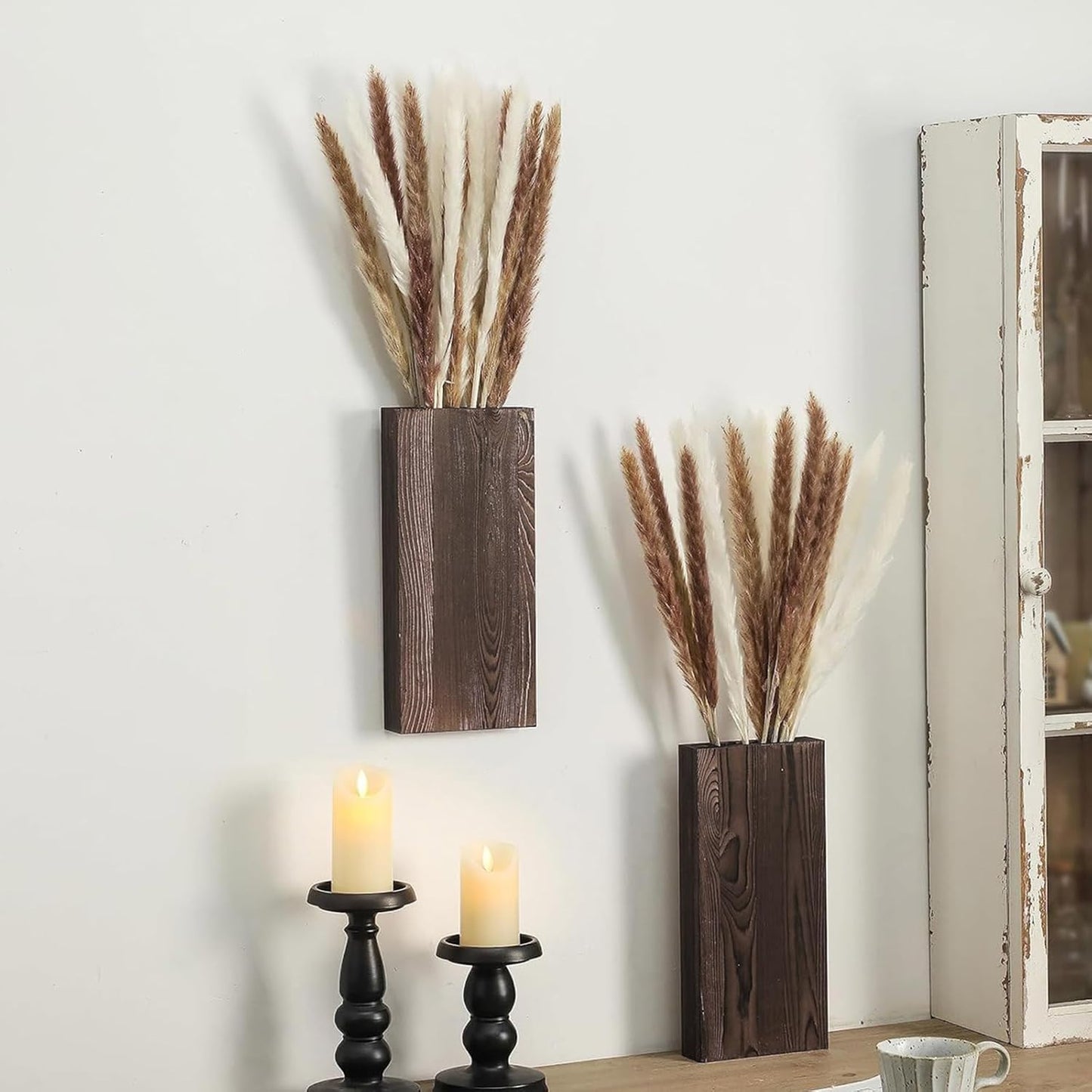 2pcs Wall Mounted Wood Planter Space Saving Indoor Plant Holder for Dr