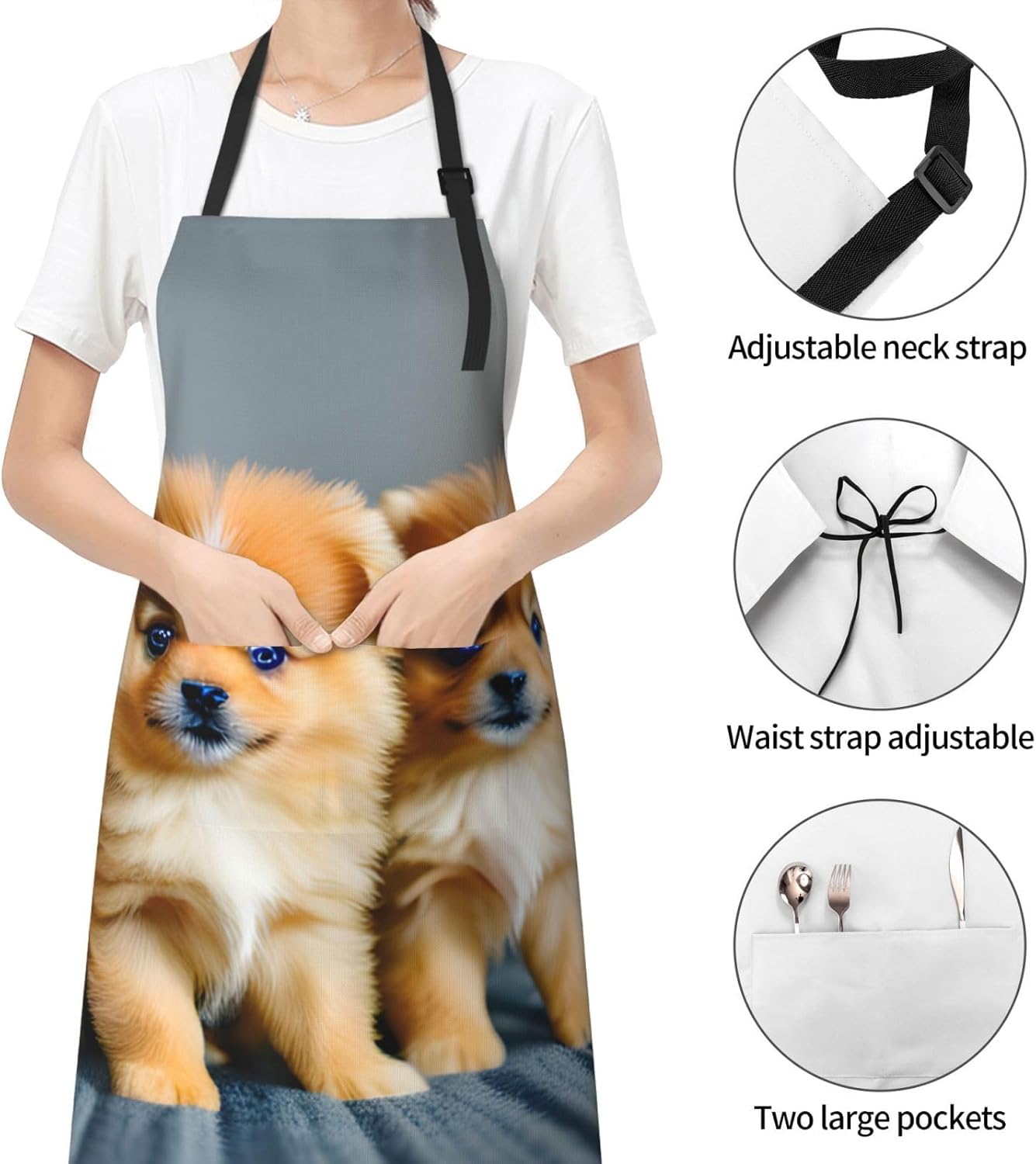 Pomeranians Puppies and Point print Waterproof chef's apron with pocket apron for kitchen cooking baking barbecue and gardening