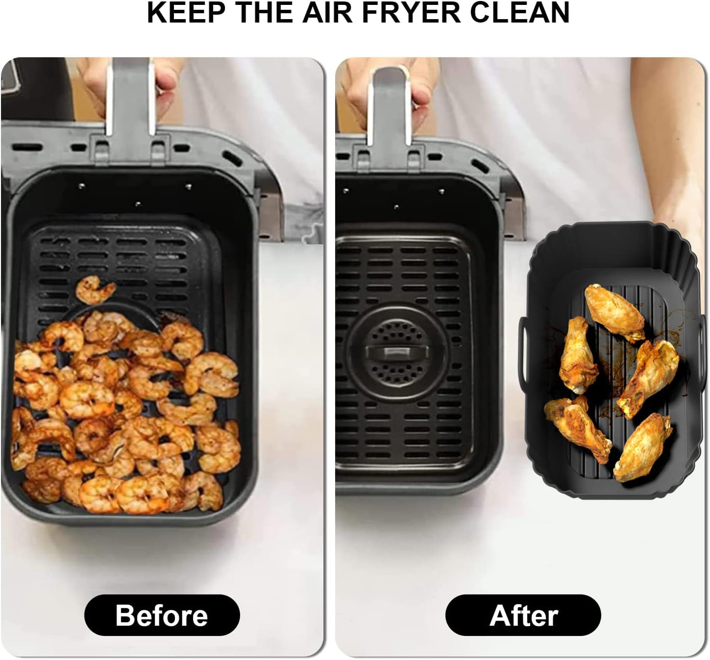 Silicone Air Fryer Liners 2 Pack, Reusable Liners Compatible for Ninja Foodi DZ201, DZ401, DZ550, COSORI, Chefman, Instant Air Fryer, and 6-in-1 8-10QT Air Fryer Baskets