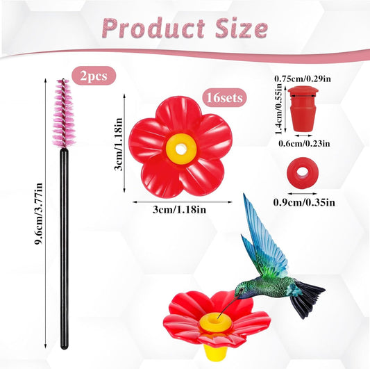 20 Pieces Red Hummingbird Feeders Replacement Flowers with 2 Cleaning Brush Pet Replacement Bird Feeder Replacement Parts Feeding Ports Bee Guards for Hummingbird Feeders for Outdoors Hanging Feeder