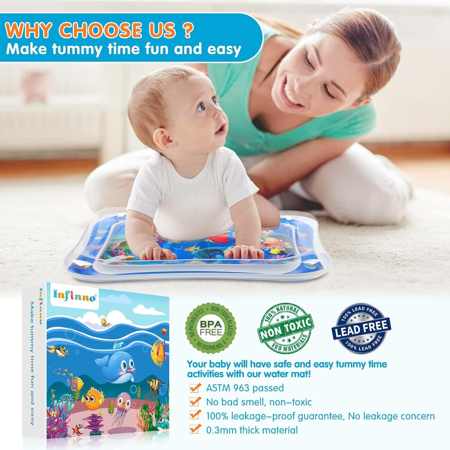 Infinno Inflatable Tummy Time Mat Premium Baby Water Play Mat for Infa