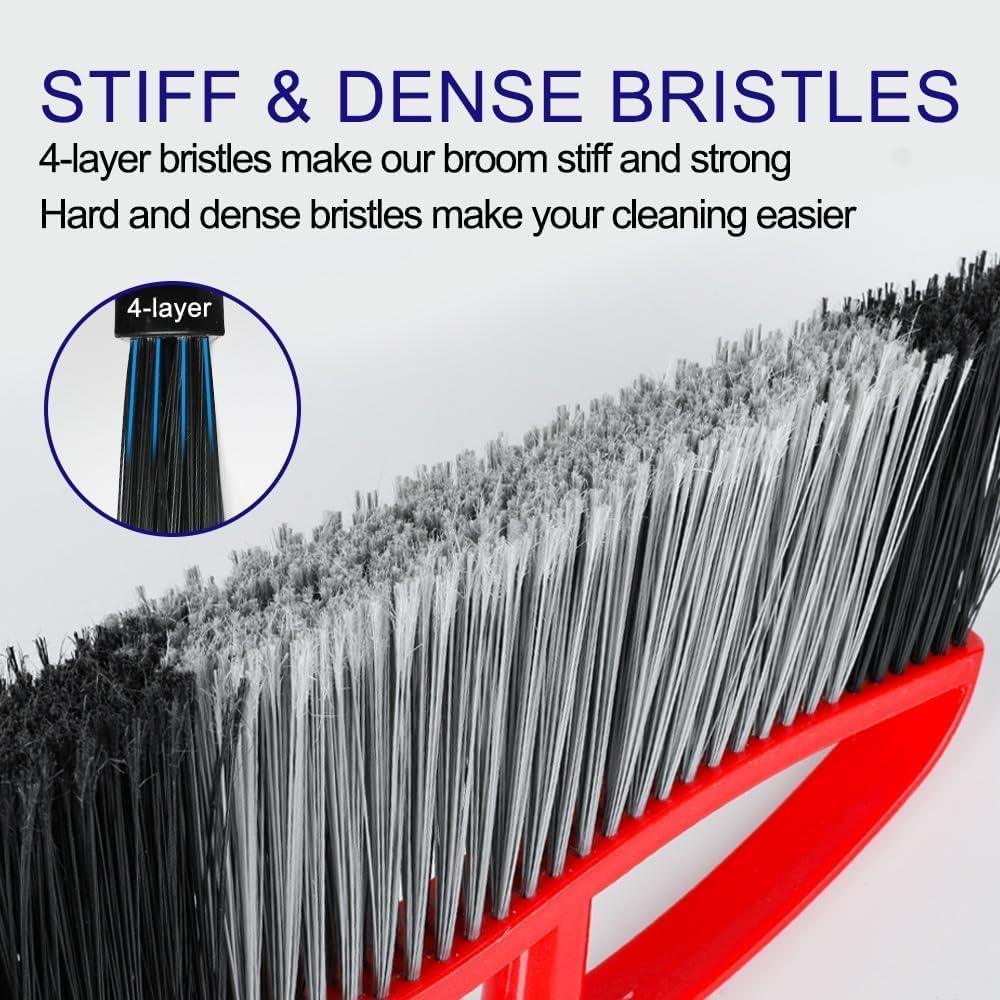 Outdoor Heavy Duty Broom, 15.7'' Wide with Long Handle, Angle Broom with Stiff Bristles for Sweeping Patio, Garden, Garage, Yard