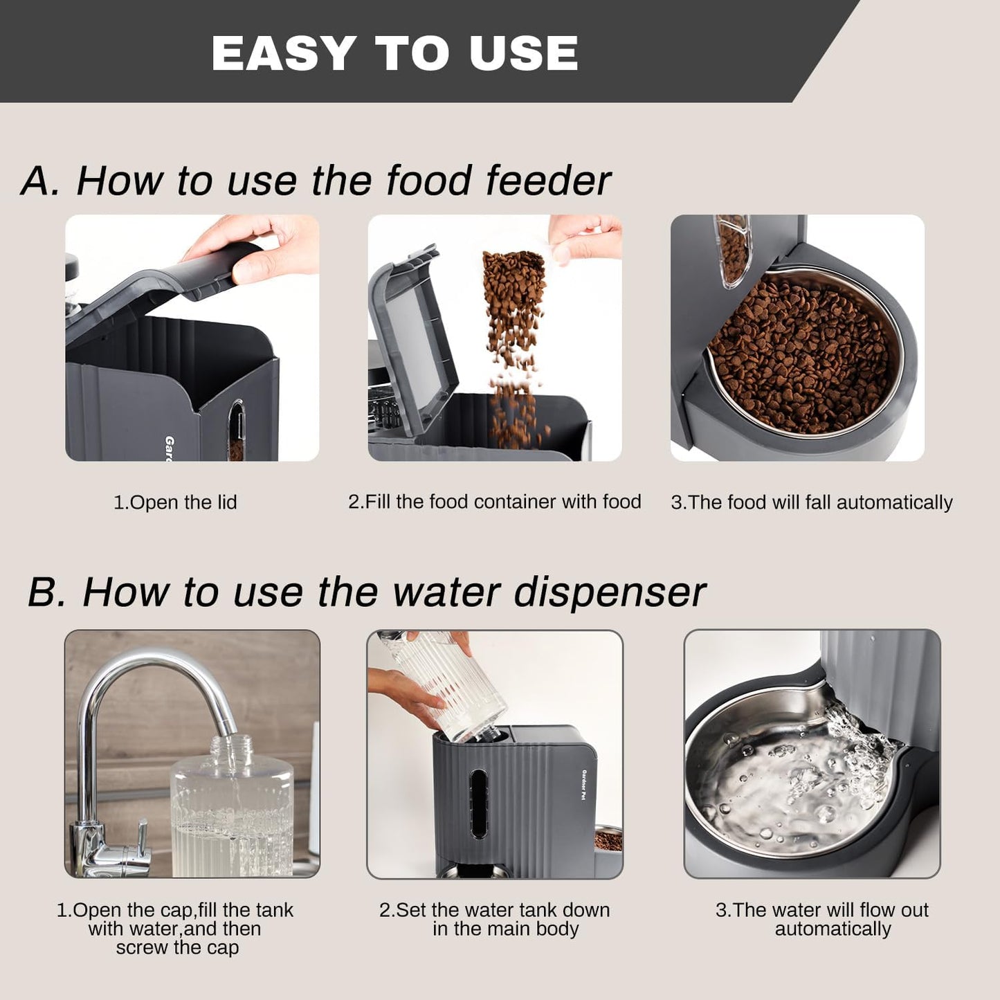 Gardner Pet Automatic Gravity Cat Food Feeder and Water Dispenser Stai