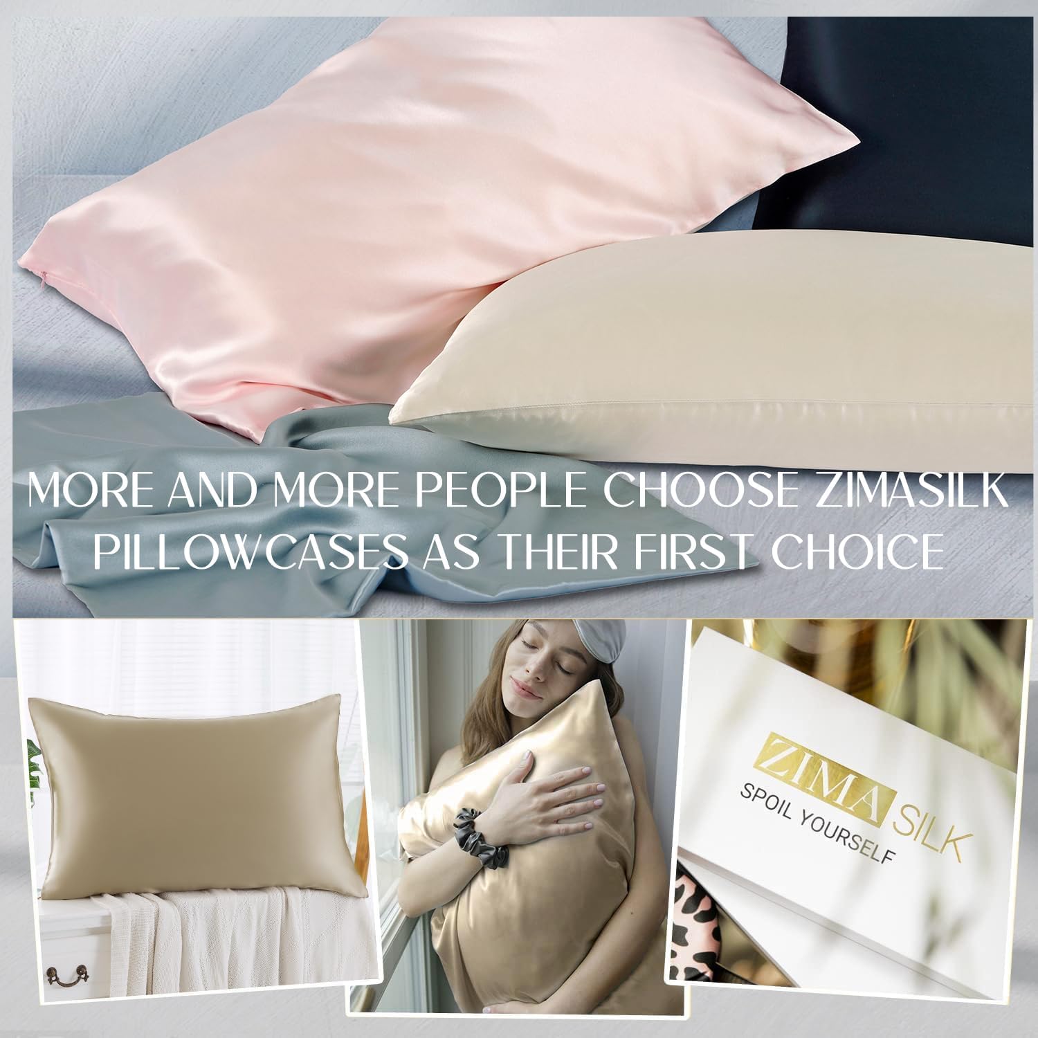 ZIMASILK 100% Pure Mulberry Silk Pillow Cases for Hair and Skin, Soft,