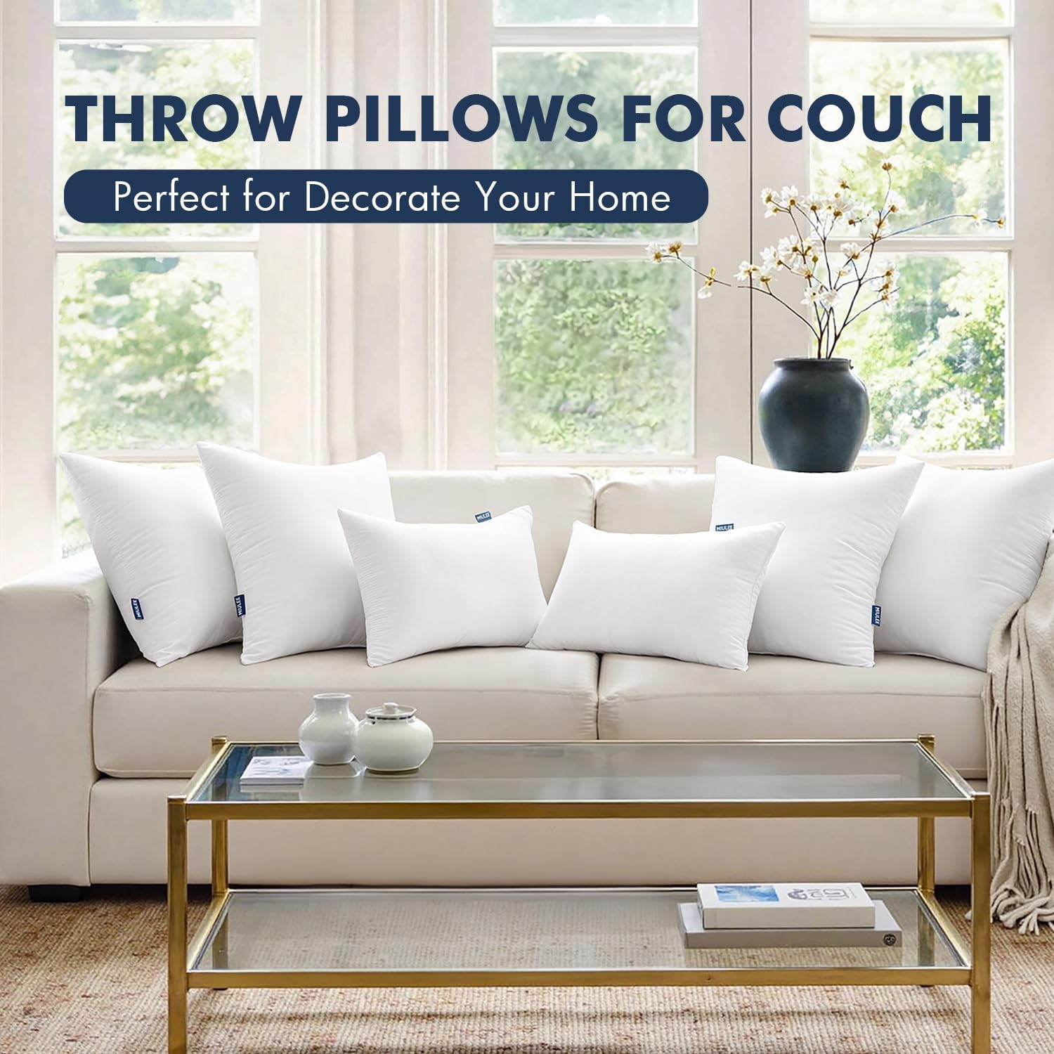 MIULEE Throw Pillows Inserts, Pack of 2 18x18 Inch 100% Virgin Fiber F