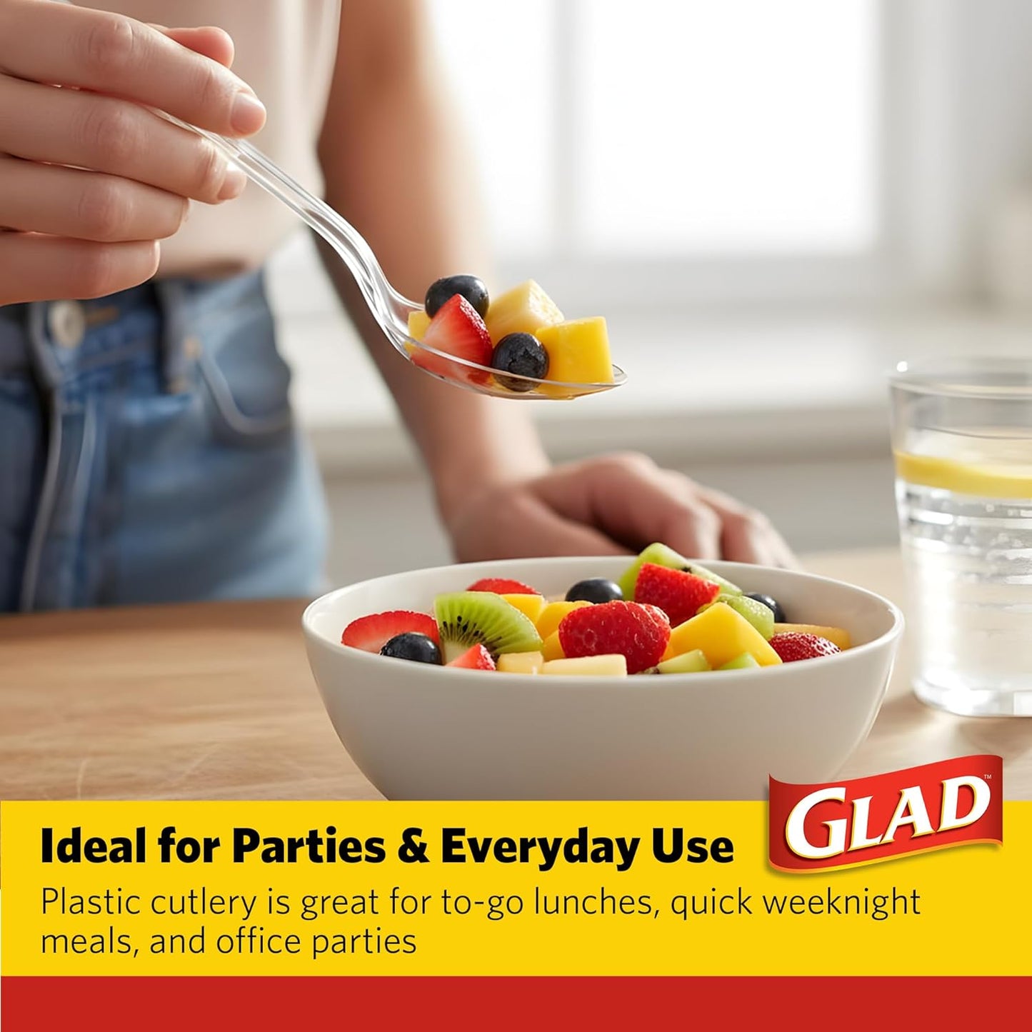 Glad Clear Plastic Spoons, Disposable Plastic Utensils for Parties Events and Everyday Meals, Sturdy Clear Plastic Cutlery for Easy Cleanup and Convenience, 24 Count
