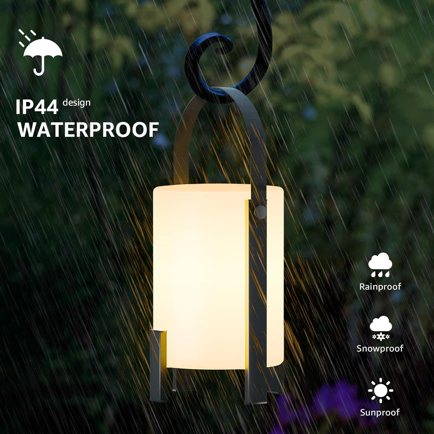 uuffoo LED Table Lamp Shower Lamp Rechargeable Lantern Cordless 3000K and Candle Light IP44 Rain-Resistant | with Remote | PE & Metal for Indoor Outdoor Bathroom Patio Camping Restaurant Home