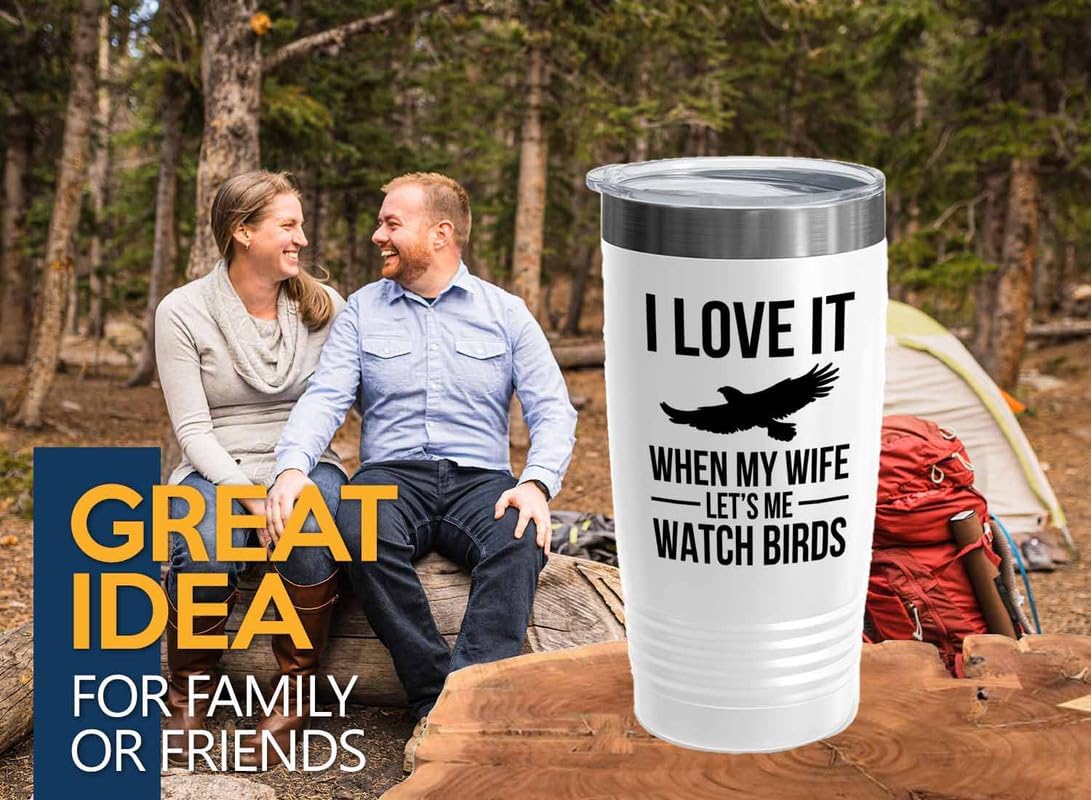 Birding White Edition Viking Tumbler 20oz - Lets me watch birds - Bird Feeder Backyard Birdwatcher Gifts Birding Bird Lover