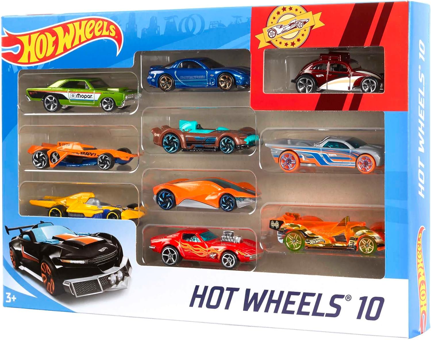 Hot Wheels Set of 10 1:64 Scale Toy Trucks and Cars for Kids and Colle
