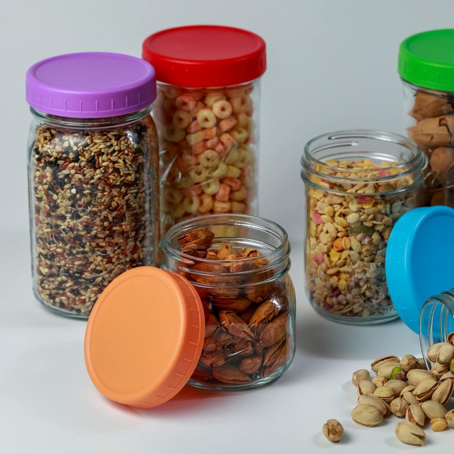 9Pcs Mason Jar Lids, Regular Mouth Plastic Mason Lids, Leak Proof Canning Lid with Silicone Ring for Ball, Kerr and More, Reusable Can Tops, Colored Caps Covers for Jars