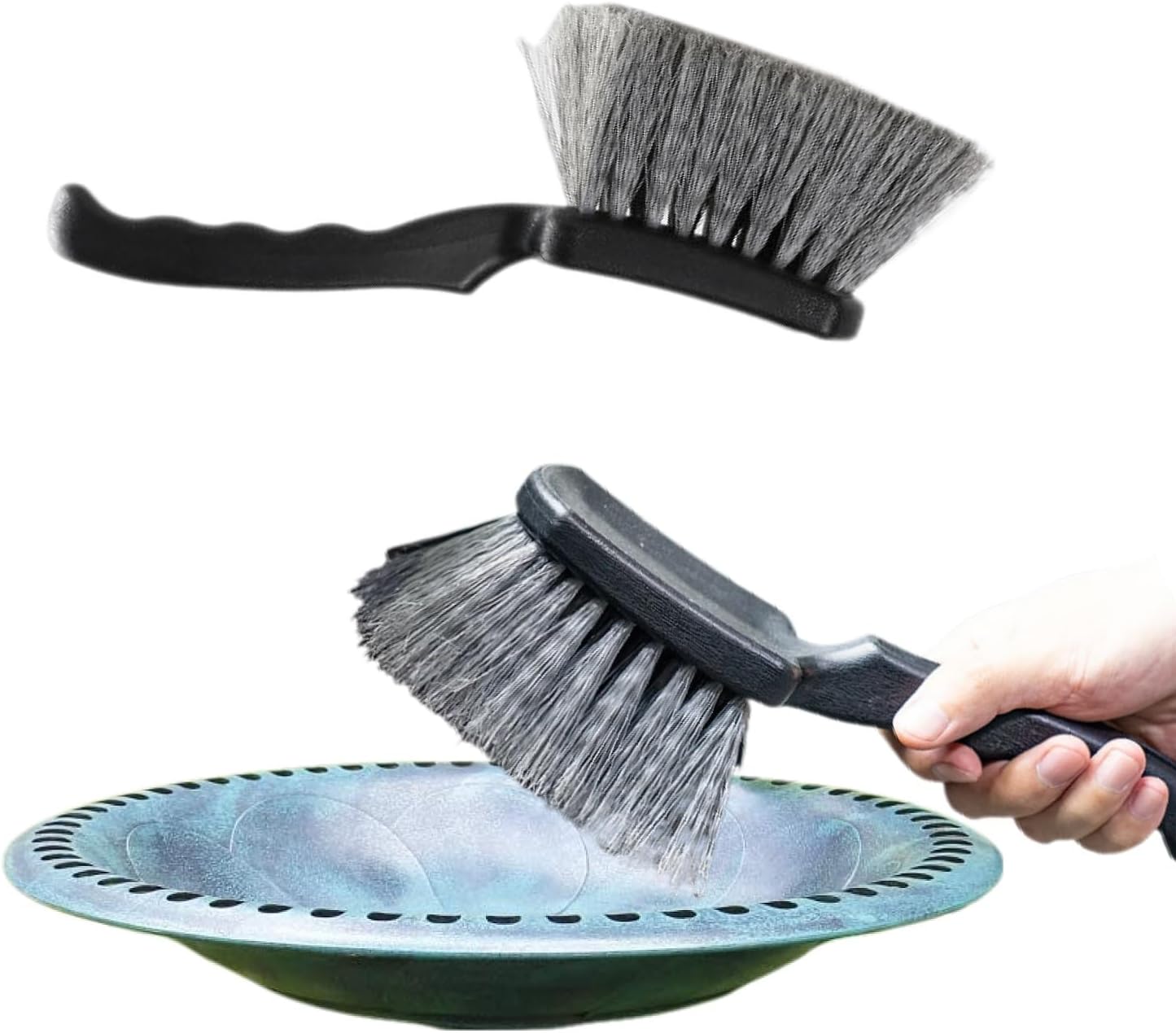 Bird Bath Brushes for Cleaning, Heavy Duty Outdoor Scrub Brush for Bird Feeders & Water Fountains, Concrete Fountain Cleaner Brush with Stiff Bristles, Safe for Birds, 9.44 Inch with Hanging Hole