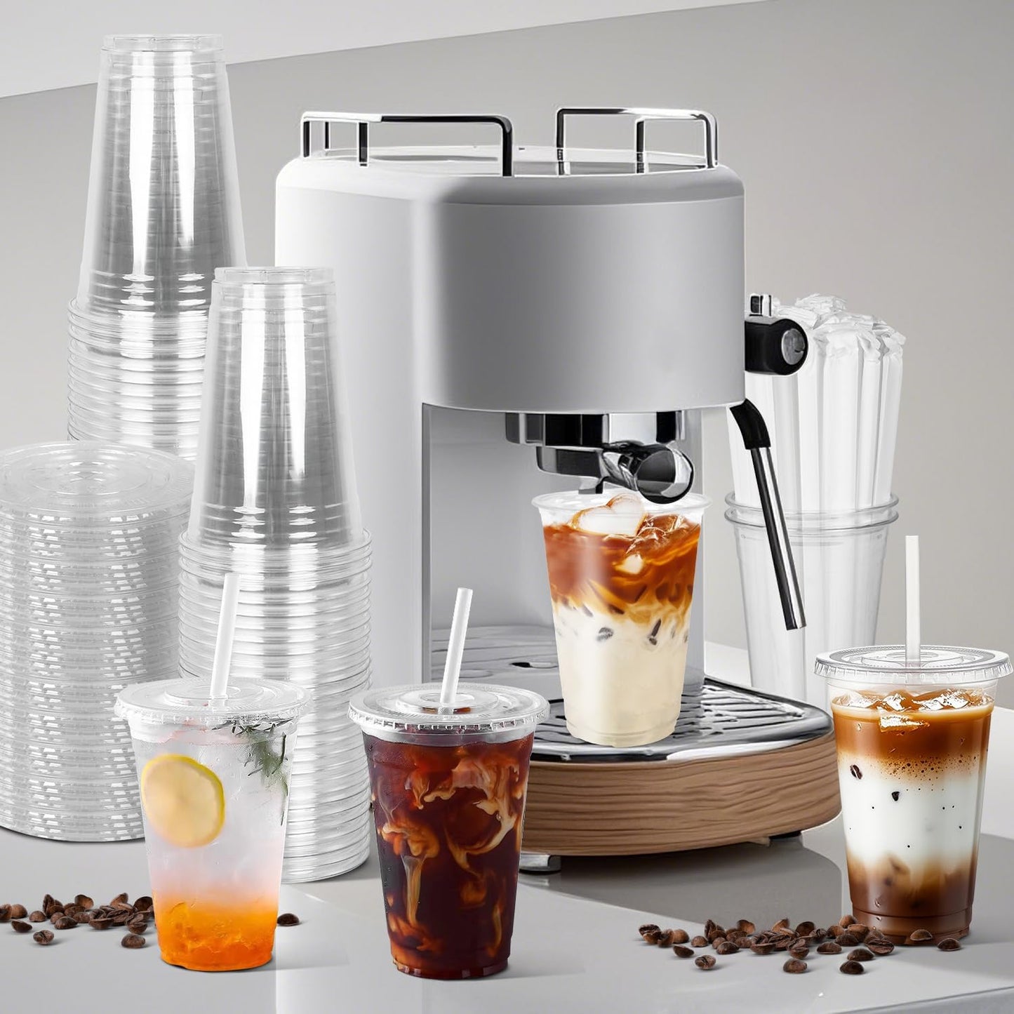 Charmount 100 Sets- 20 oz Clear Plastic Cups with Lids and Straws, Dis